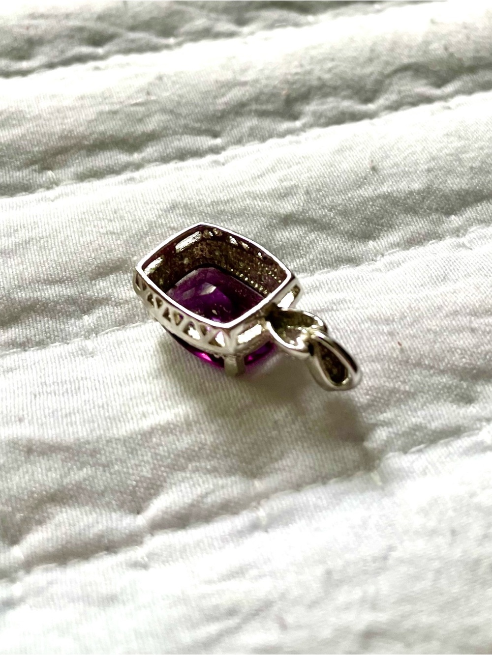 Sterling Silver Imitation Amethyst & CZ Halo Pendant - Picture 7 of 8